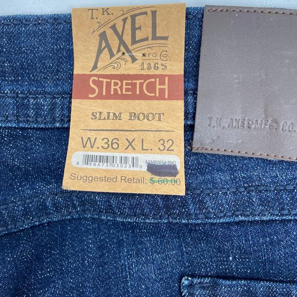TK Axel Slim Boot Jeans Men's 36 x 32 Stretch Denim Dark Wash Distressed - Picture 10 of 13